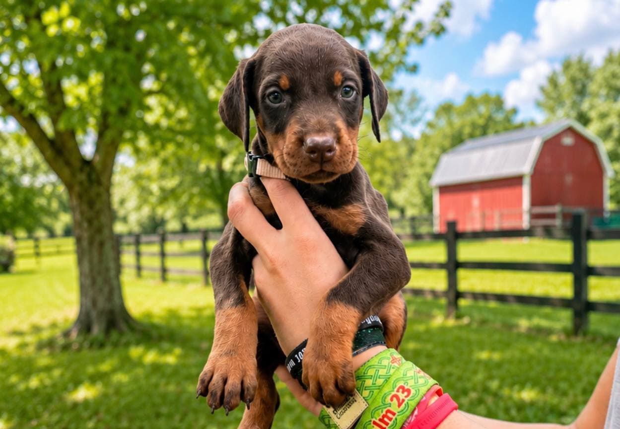 Light Pink Collar — Female Black & Rust Doberman puppy